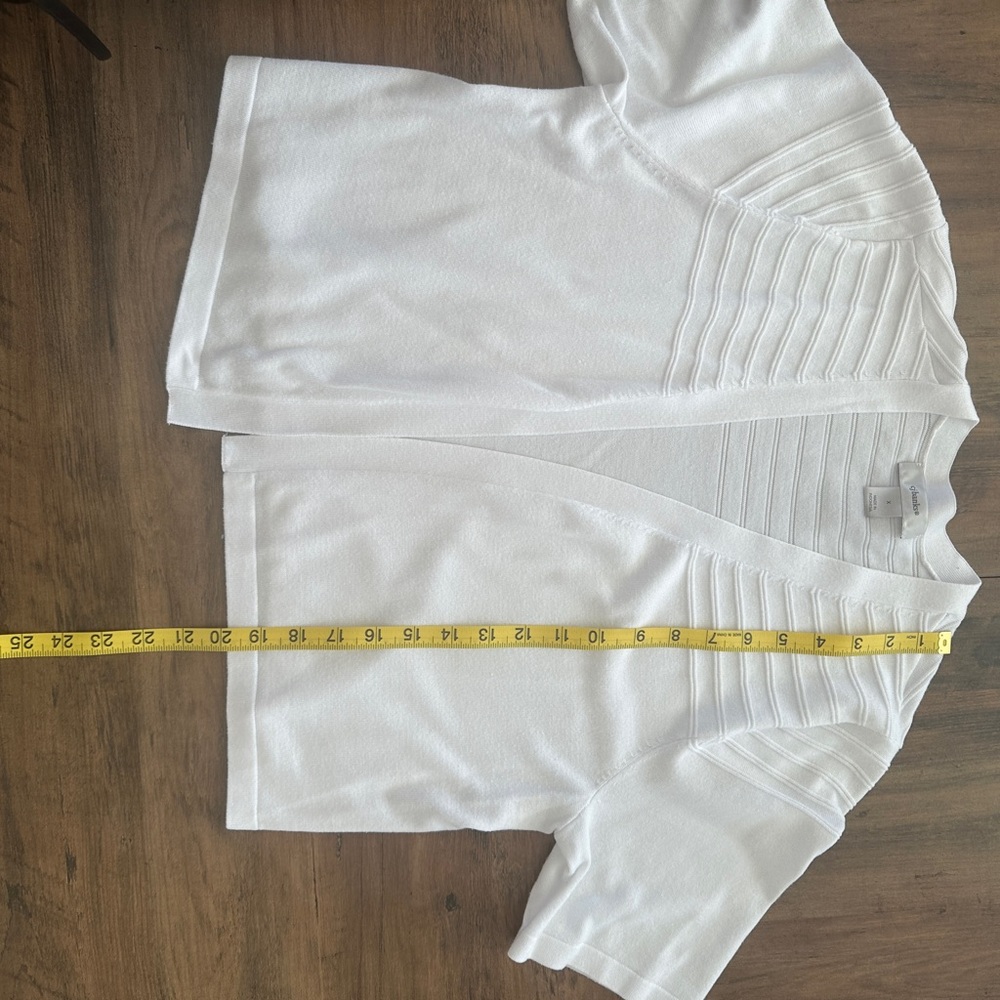 CJ Banks White Ribbed Knit Short Sleeve Cardigan - Picture 5 of 5